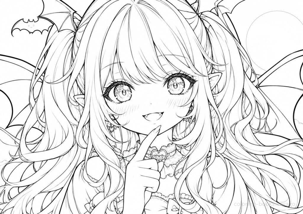 かわいいドラキュラの女の子の塗り絵 大人の塗り絵 | ハバゴ