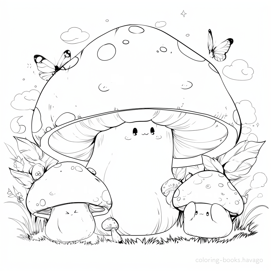 仲良しキノコの親子の塗り絵 | ハバゴ