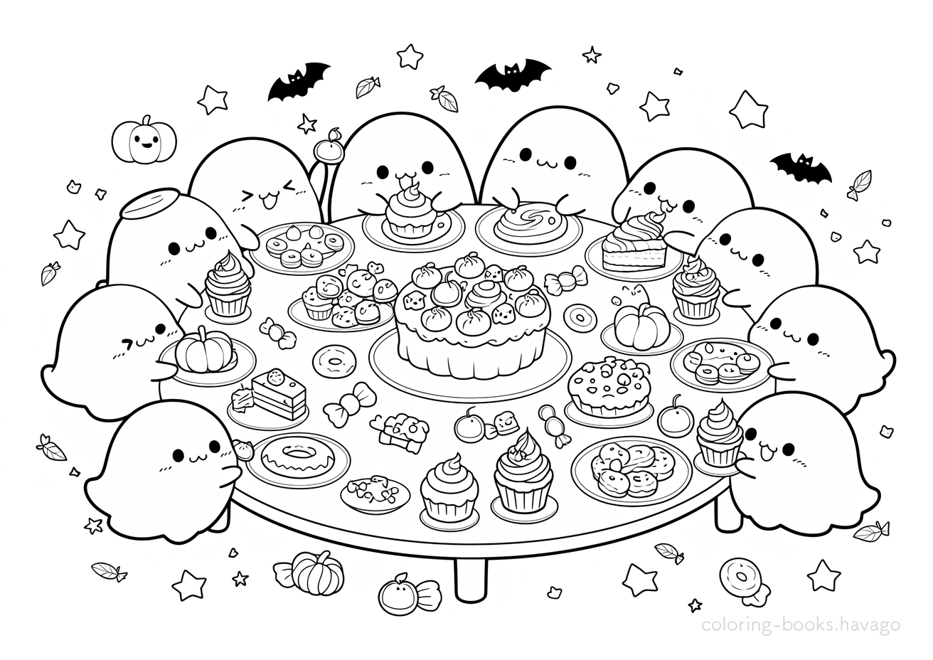 The Ghosts' Halloween Party Coloring Page. | havago