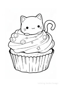 Cat Cupcake Coloring Page. | havago