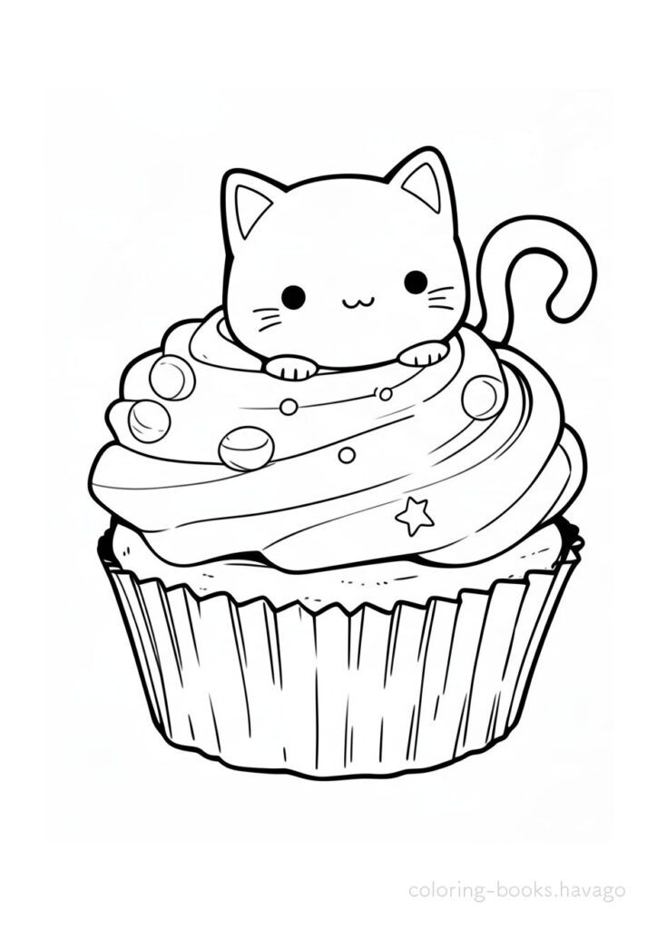 猫のカップケーキの塗り絵 | ハバゴ