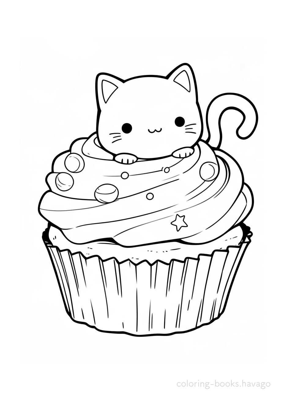 猫のカップケーキの塗り絵 | ハバゴ