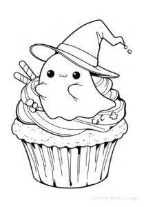 Ghost Cupcake Coloring Page. | havago