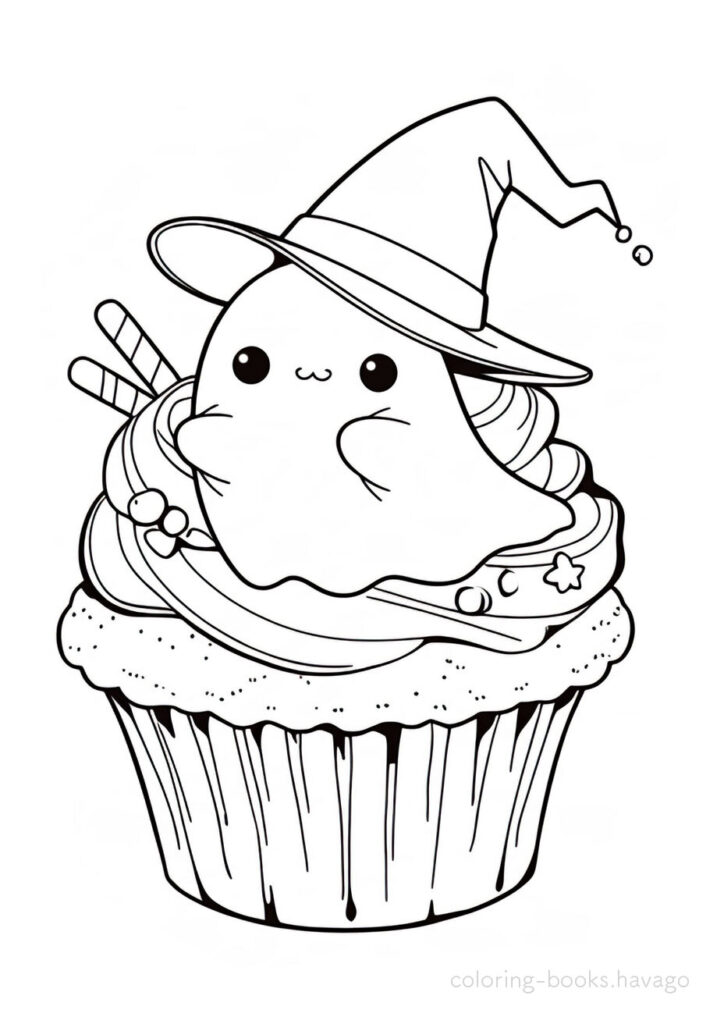 お化けのカップケーキの塗り絵 | ハバゴ