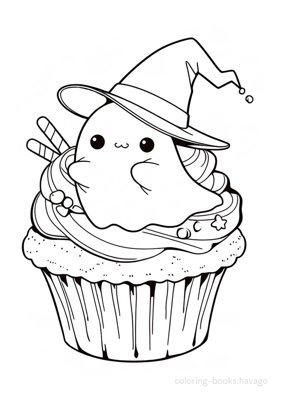 Ghost Cupcake Coloring Page. | havago