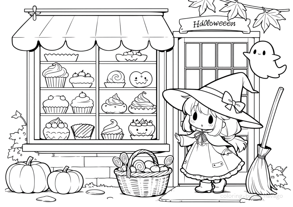 魔女のお菓子屋さんの塗り絵 | ハバゴ
