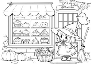 魔女のお菓子屋さんの塗り絵 | ハバゴ