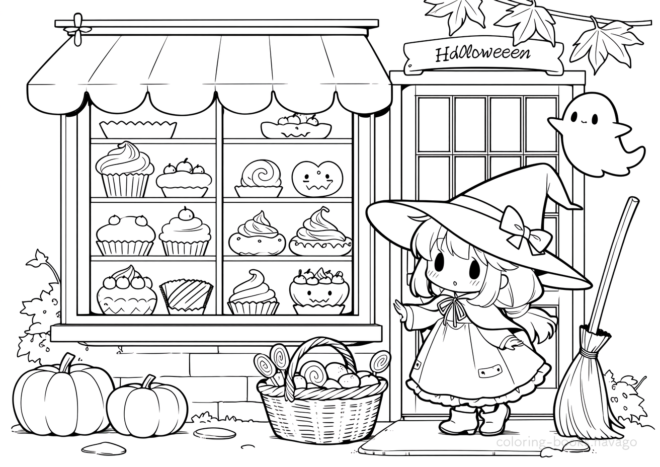 魔女のお菓子屋さんの塗り絵 | ハバゴ