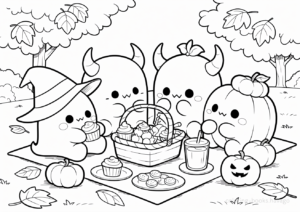 お化けたちのナイトピクニックの塗り絵 | ハバゴ